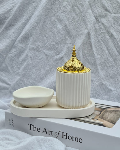 White handcrafted incense burner and dish set for home decor and daily rituals — part of MINKO HOME’s calm neutral collection.
