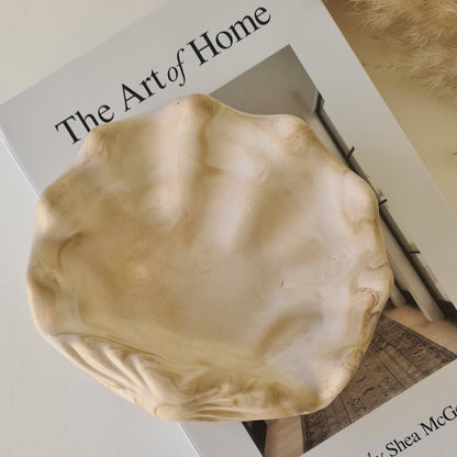 Seashell on a magazine with a blurred background